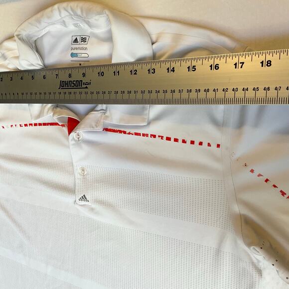 Adidas Puremotion Coolmax Men Polo Shirt Size M White Short Sleeve Golf Shirt - Picture 2 of 9